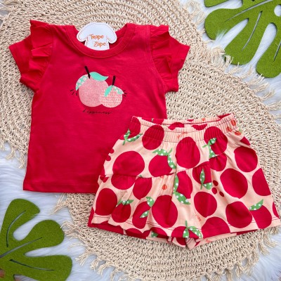  Conj. Blusa Manga Curta e Short Saia Tomates - Vermelho